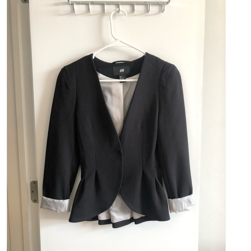 H&M Black Peplum Hidden Snap Button Blazer